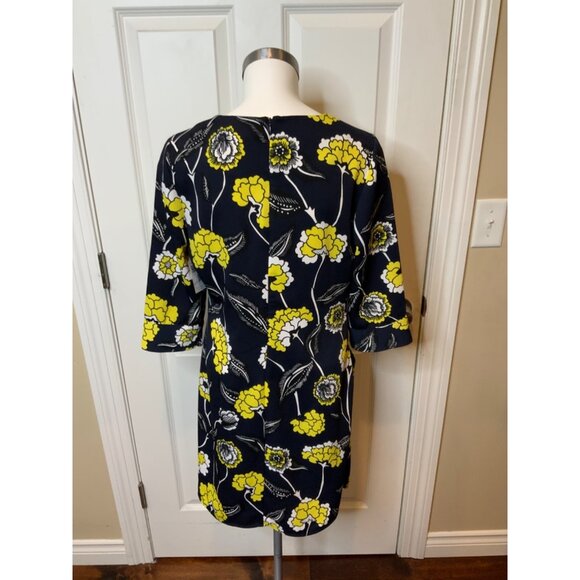 Boden Navy Blue, Cream & Yellow Floral 3/4 Sleeve Shift Dress, Size 6R - Picture 4 of 5